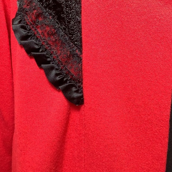 Vintage Sachi New York Long Red Black Lace Open Front Duster Robe Jacket O/S - Picture 10 of 11